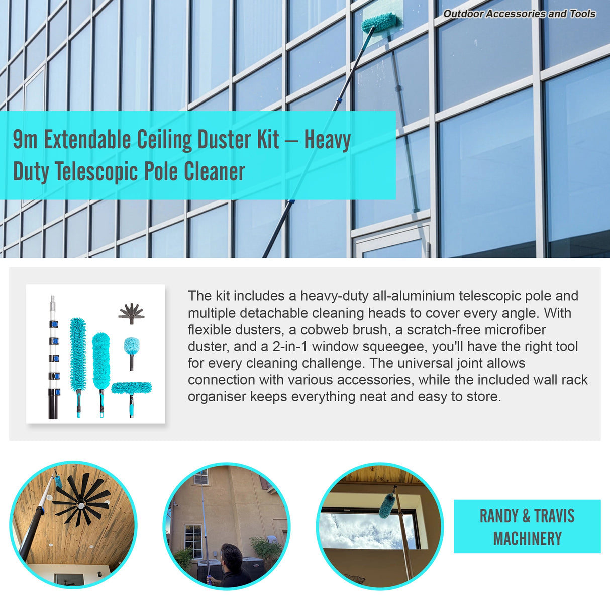 9m Extendable Ceiling Duster Kit – Heavy Duty Telescopic Pole Cleaner
