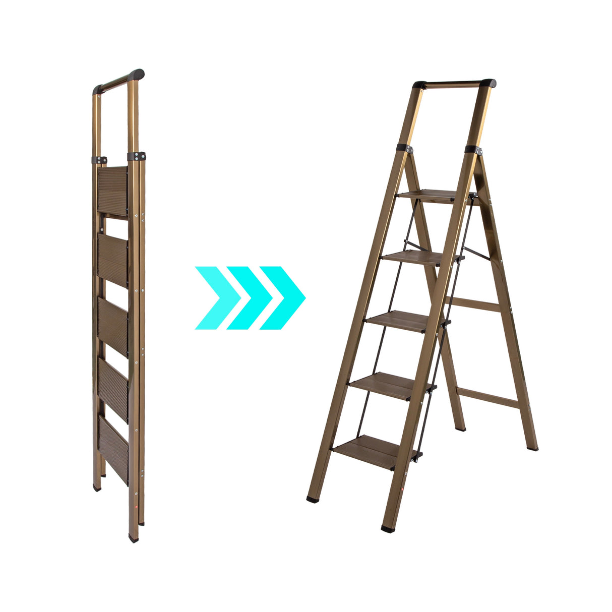 5 Step Ladder – Foldable Lightweight Aluminium with Anti-Slip Pedals