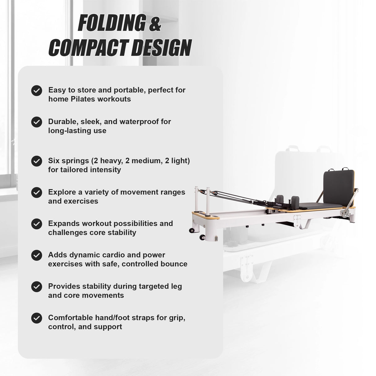 Folding Pilates Reformer Machine – Home Workout Bed for Full Body Fitness Training