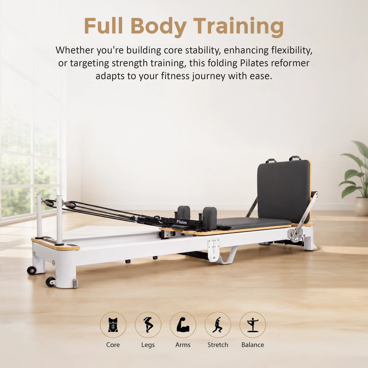 Folding Pilates Reformer Machine – Home Workout Bed for Full Body Fitness Training