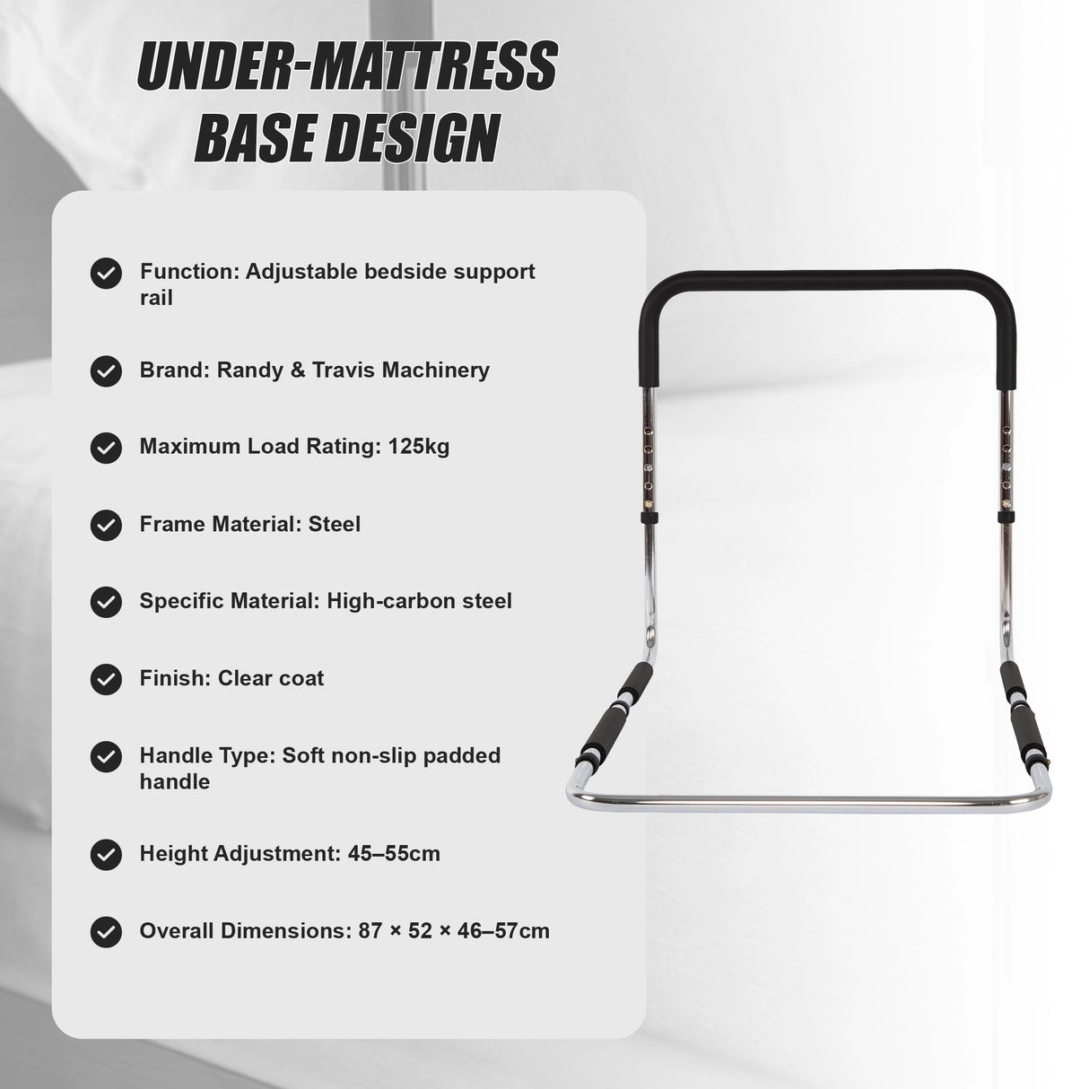 Bed Assist Adjustable Hand Rail – Sturdy Support Aid with 125kg Capacity for Seniors