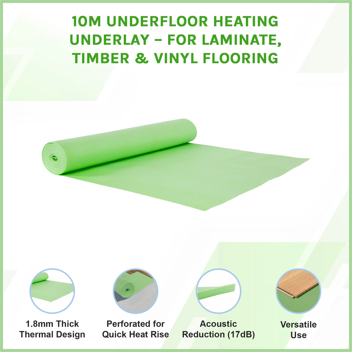 10m Underfloor Heating Underlay – For Laminate, Timber & Vinyl Flooring