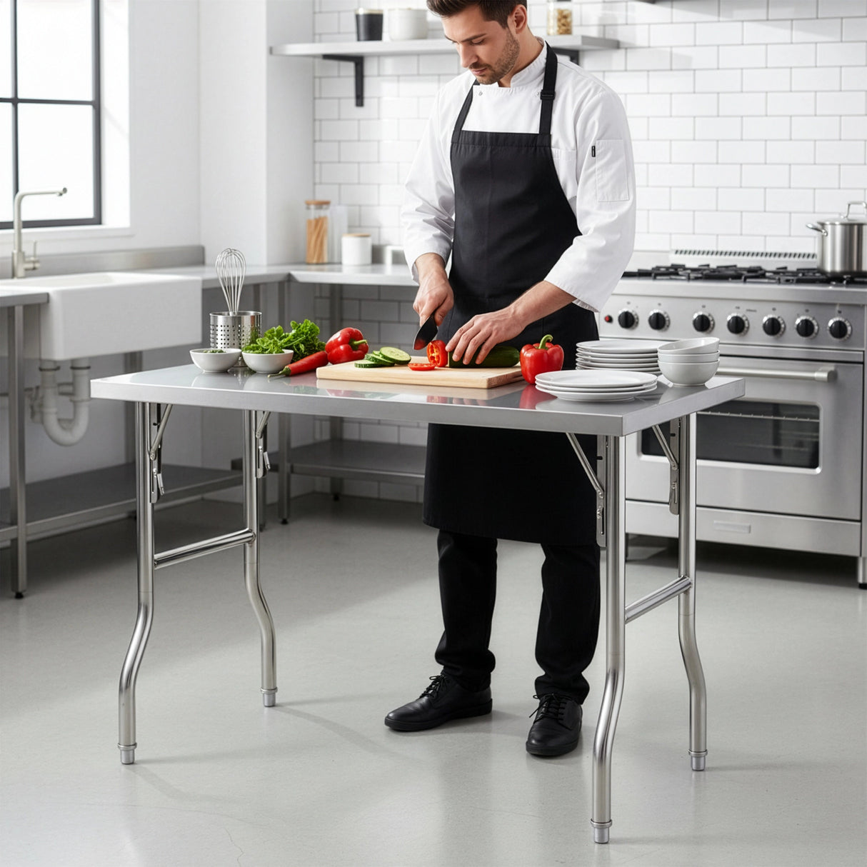 Stainless Steel Kitchen Bench Folding Commercial Prep Work Table 122x61cm