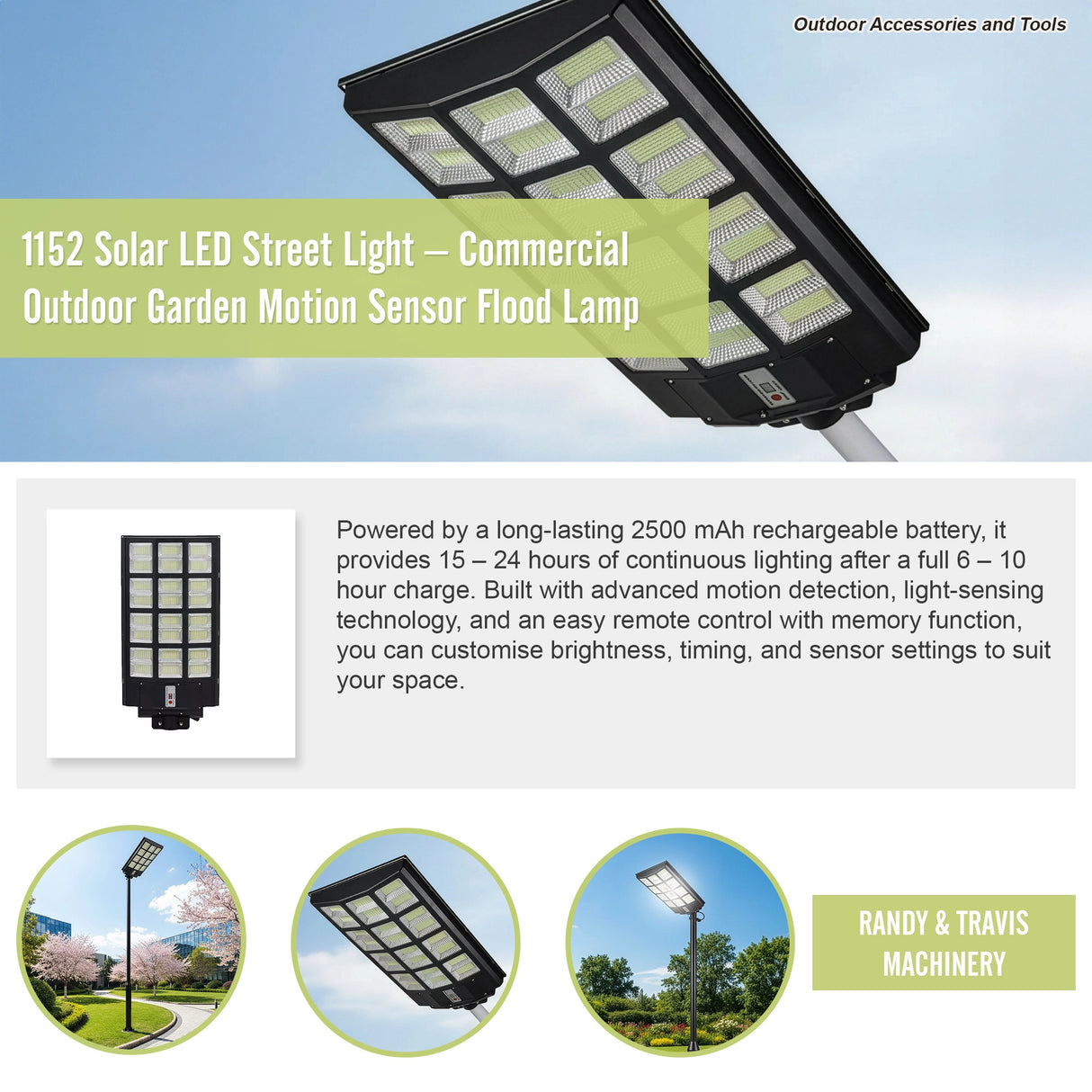 1152 Solar LED Street Light – Commercial Outdoor Garden Motion Sensor Flood Lamp