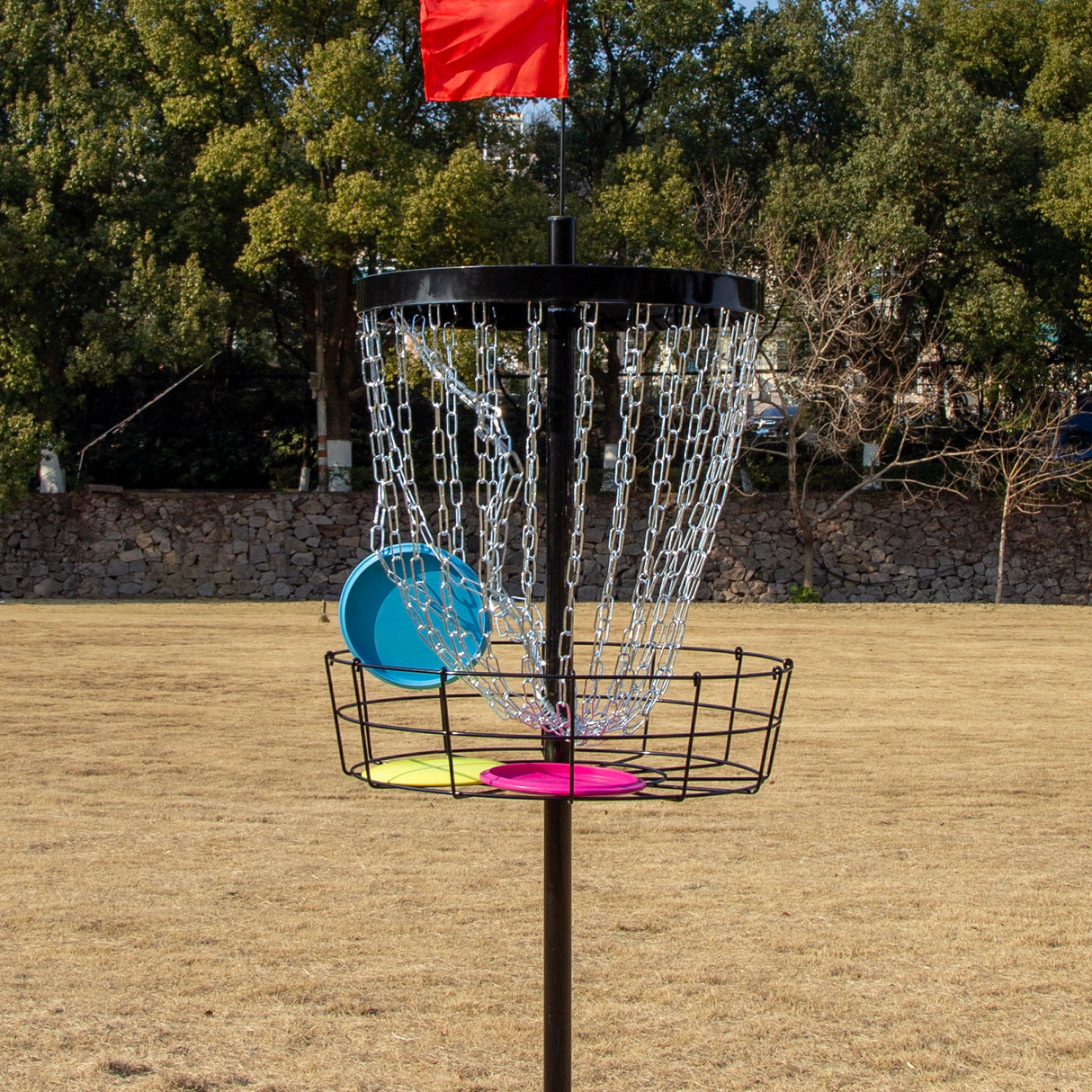 Disc Golf Basket 24 Chain Portable Target with 6 Discs Set