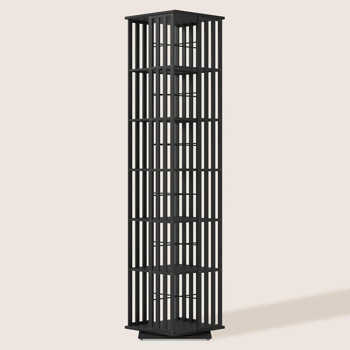 360 Rotating Bookshelf Bamboo Storage Display Rack Shelving in Black