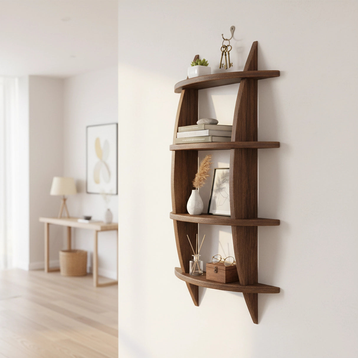 Wall Mounted Solid Wood Shelf Display Stand for Home & Office