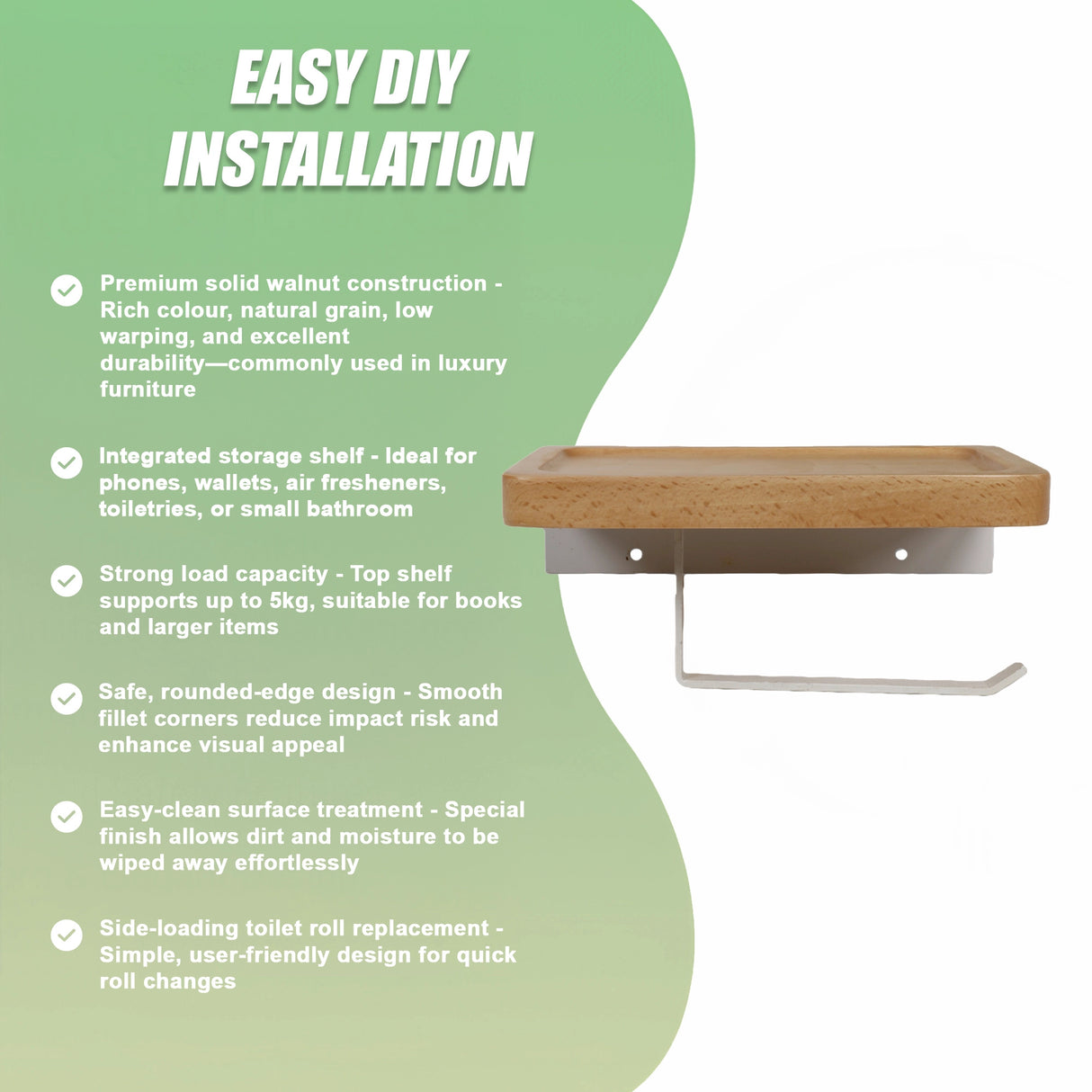 Toilet Paper Holder with Shelf Wall Mounted Bathroom Storage