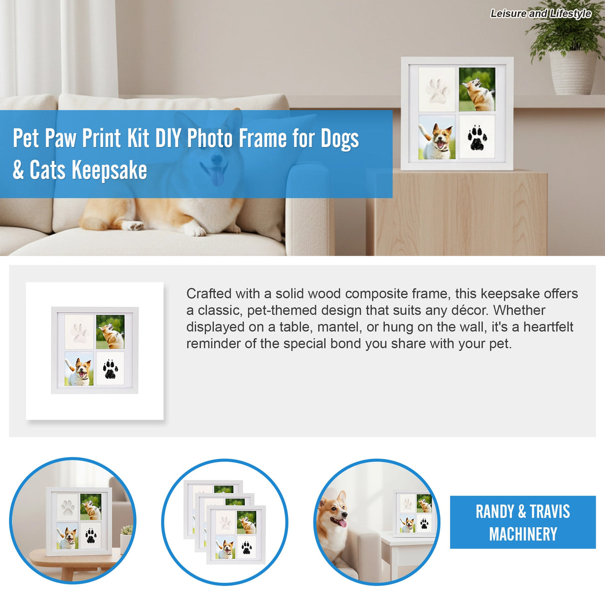 Pet Paw Print Kit DIY Photo Frame for Dogs & Cats Keepsake