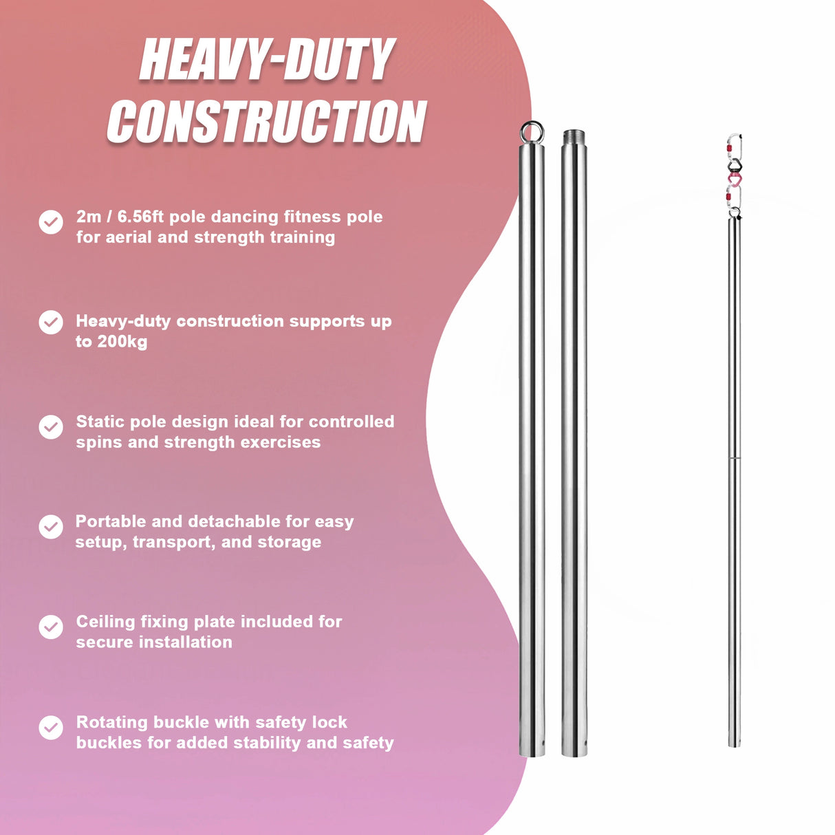 2m Pole Dancing Fitness Pole for Aerial Dance Training at Home