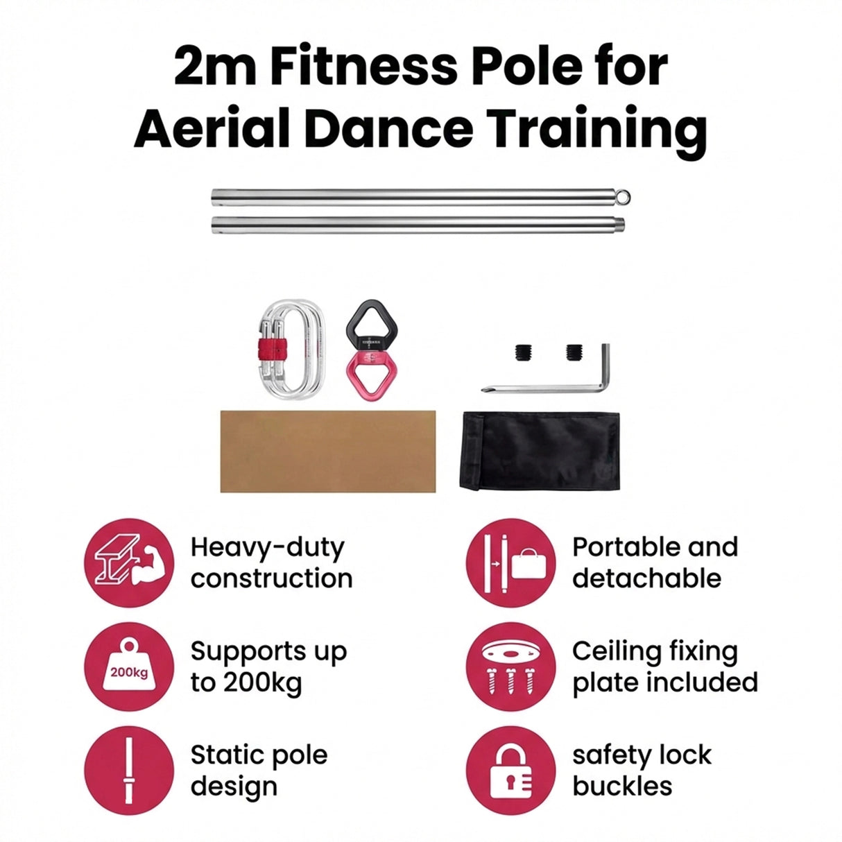 2m Pole Dancing Fitness Pole for Aerial Dance Training at Home