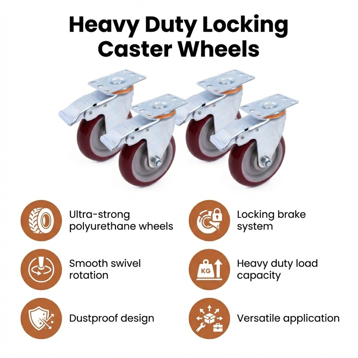 4 Pack 5 Inch Heavy Duty Locking Caster Wheels Swivel Plate Castors