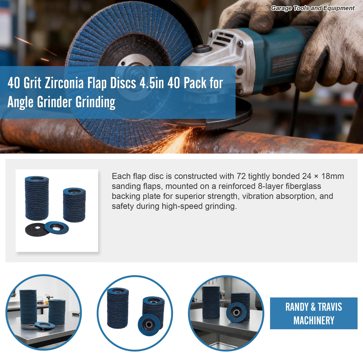 40 Grit Zirconia Flap Discs 4.5in 40 Pack for Angle Grinder Grinding