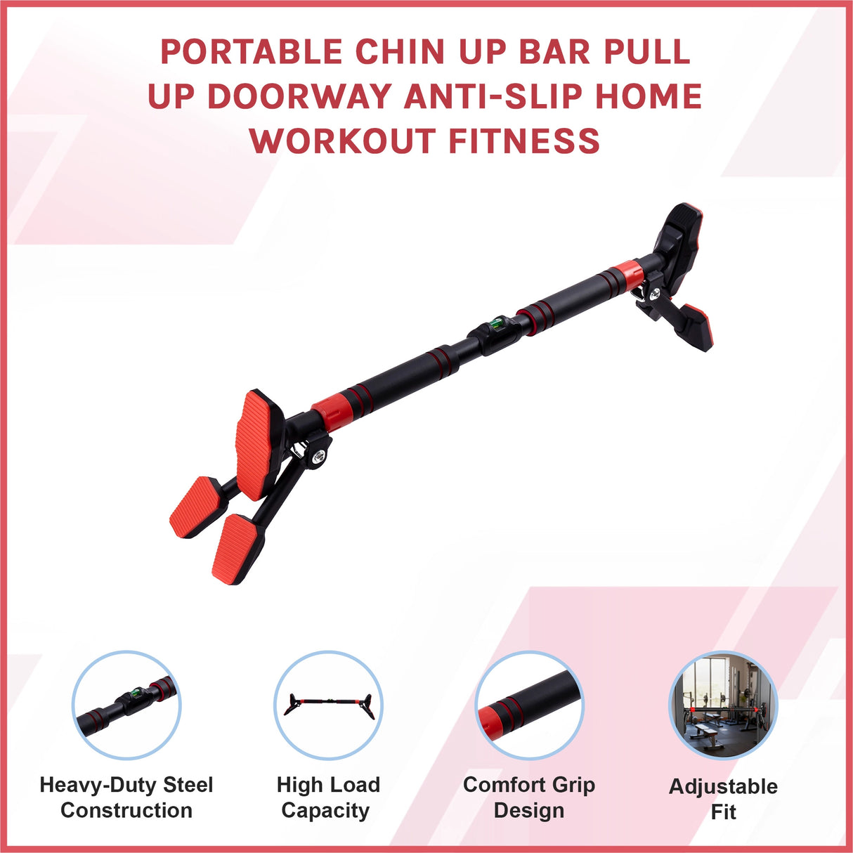 Portable Chin Up Bar Pull Up Doorway Anti-Slip Home Workout Fitness