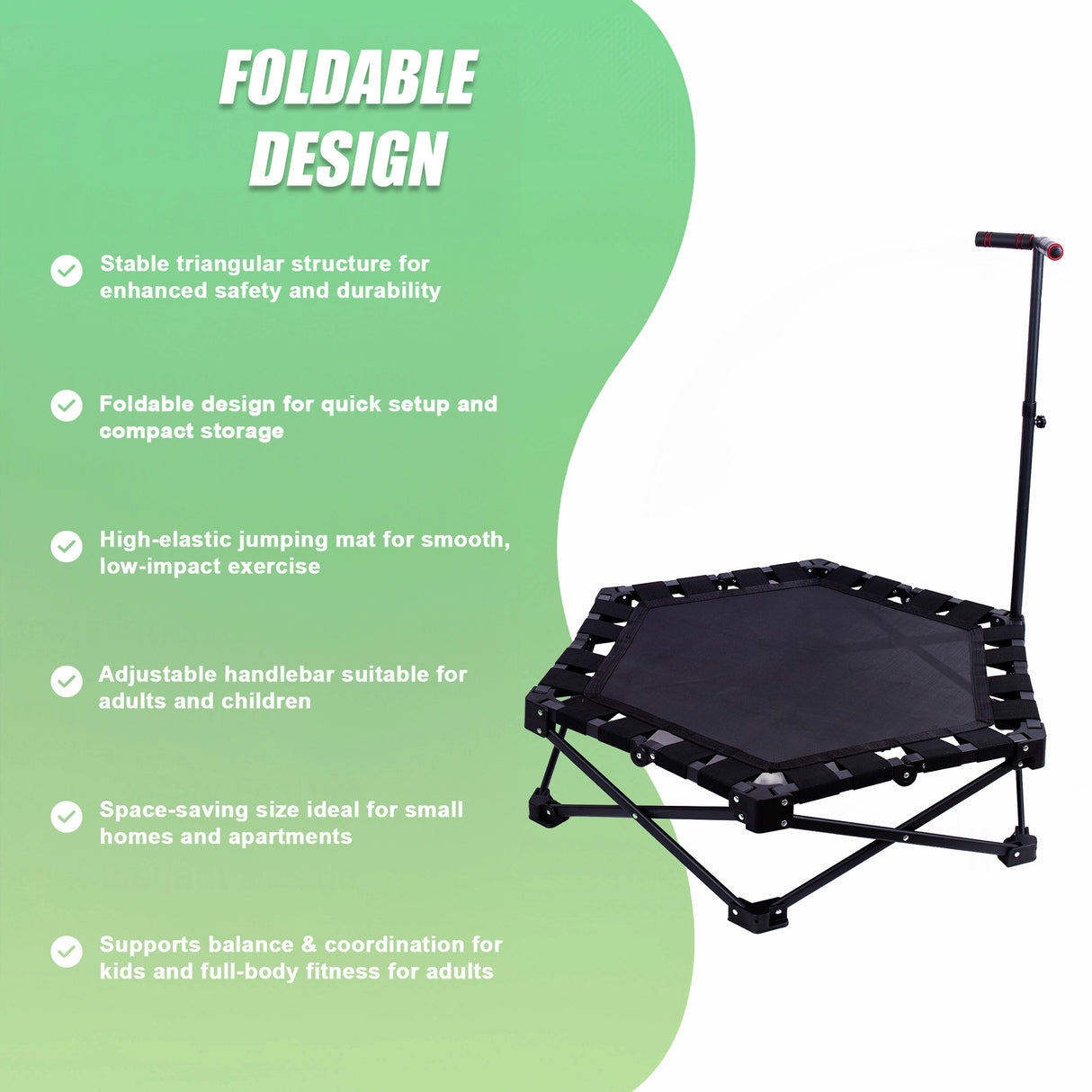 Foldable Fitness Trampoline with Handle Compact Folding Rebounder