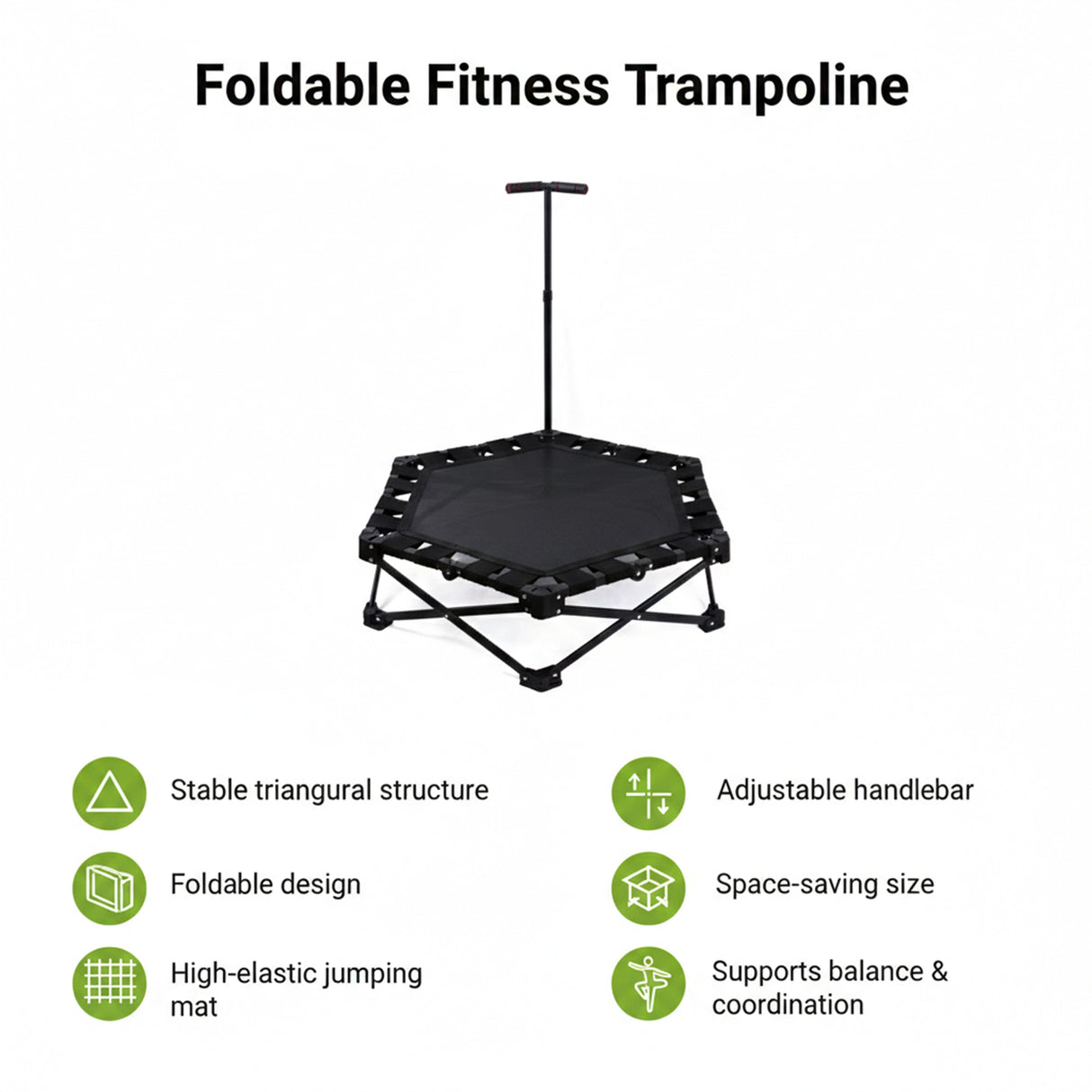 Foldable Fitness Trampoline with Handle Compact Folding Rebounder