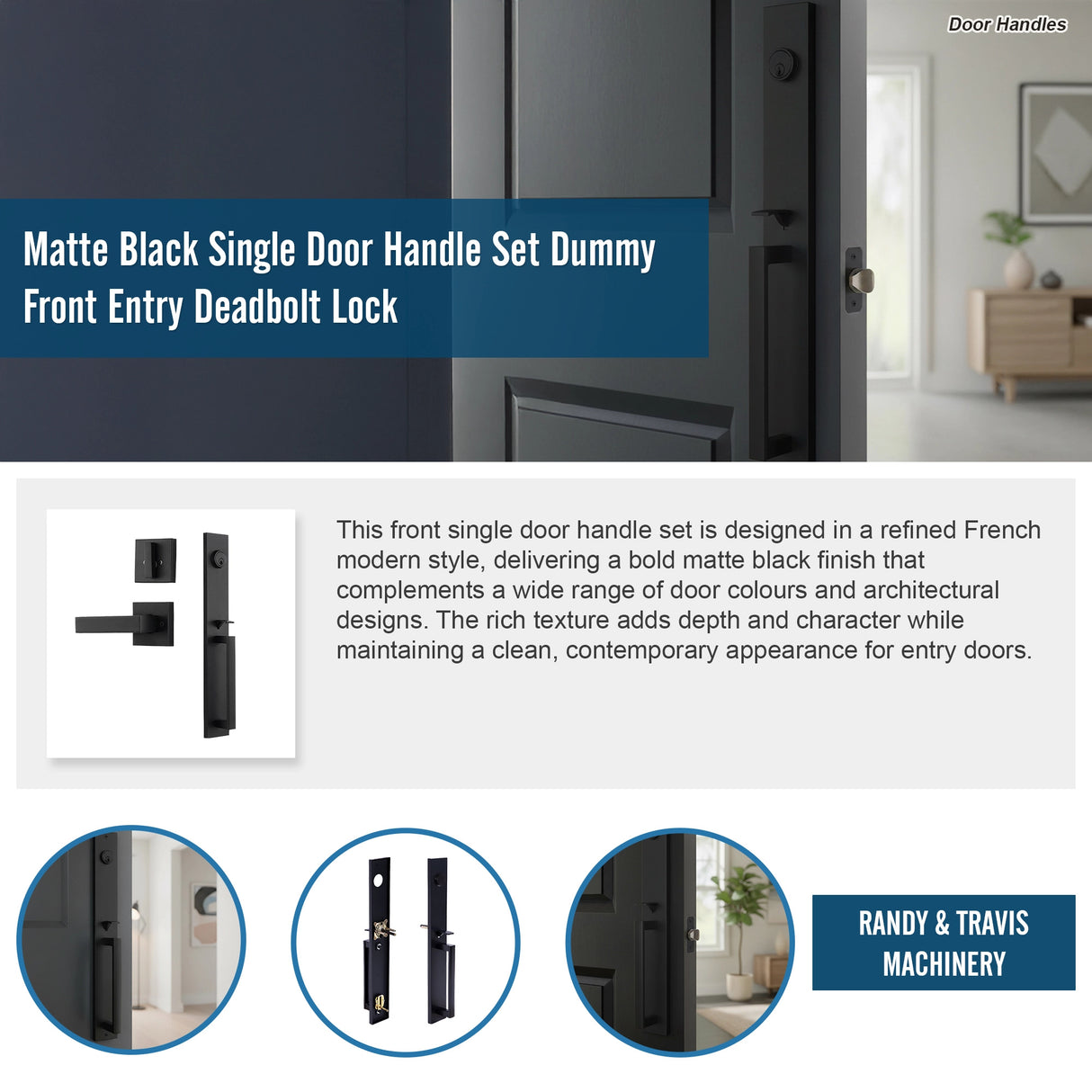 Matte Black Single Door Handle Set Dummy Front Entry Deadbolt Lock