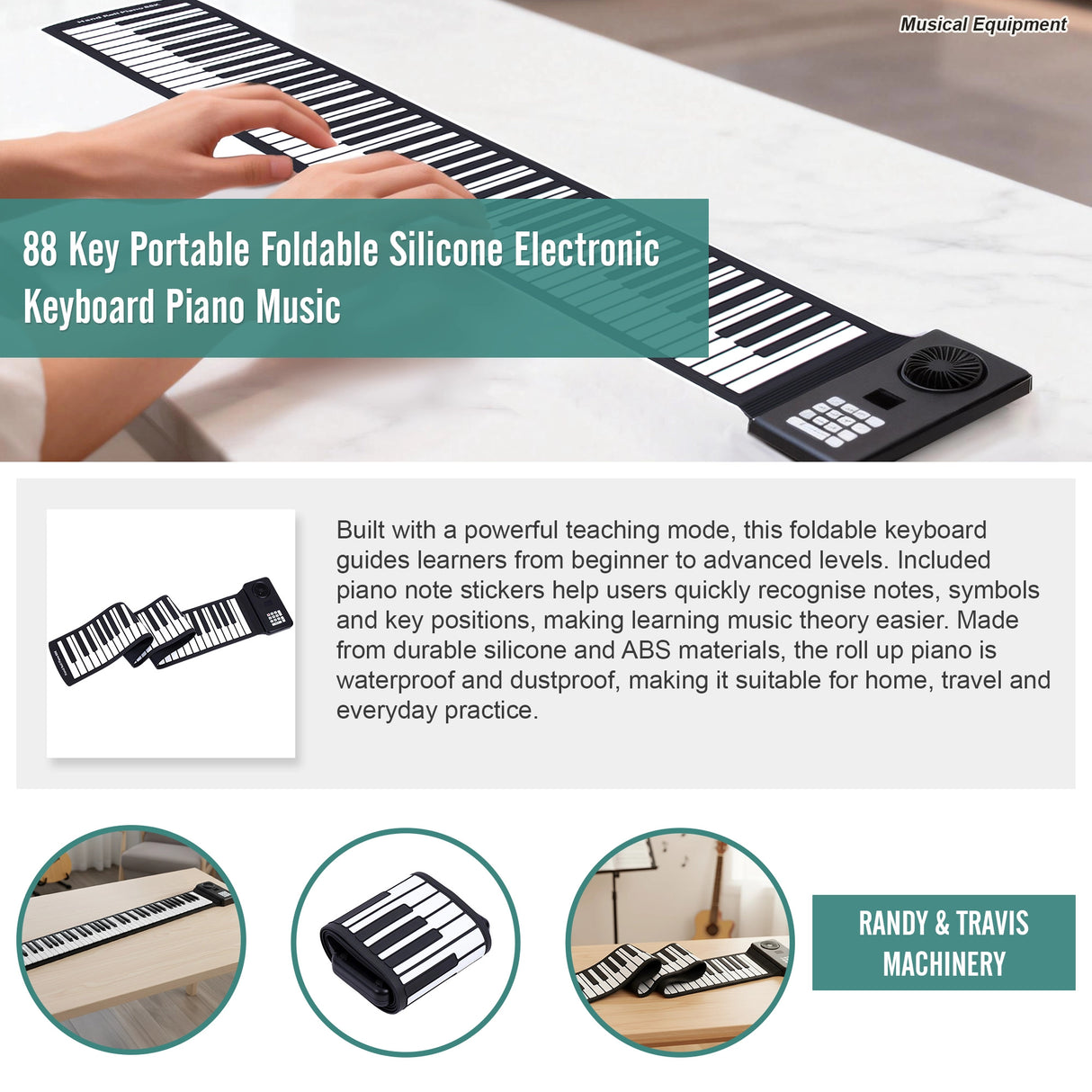 88 Key Portable Foldable Silicone Electronic Keyboard Piano Music