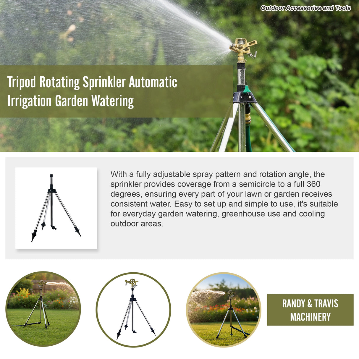 Tripod Rotating Sprinkler Automatic Irrigation Garden Watering