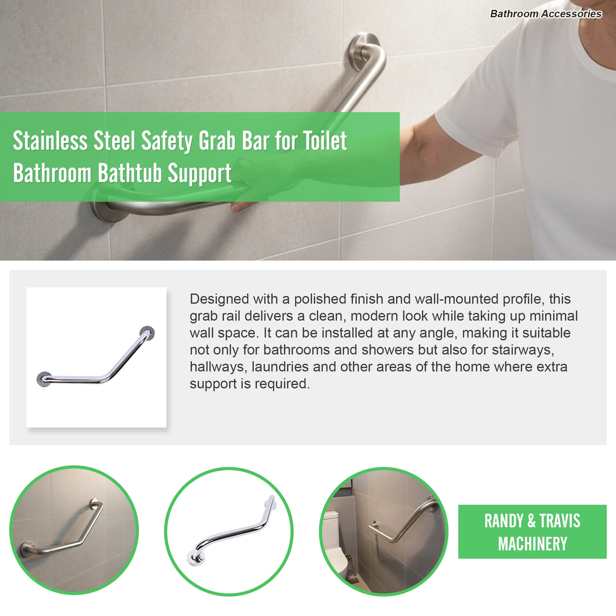 Stainless Steel Safety Grab Bar for Toilet Bathroom Bathtub Support