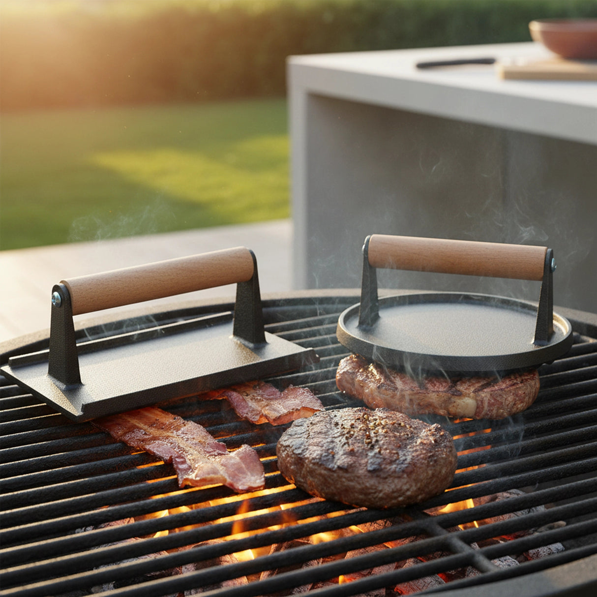 BBQ Steak Press with Handle Heavy Duty Grill Tool