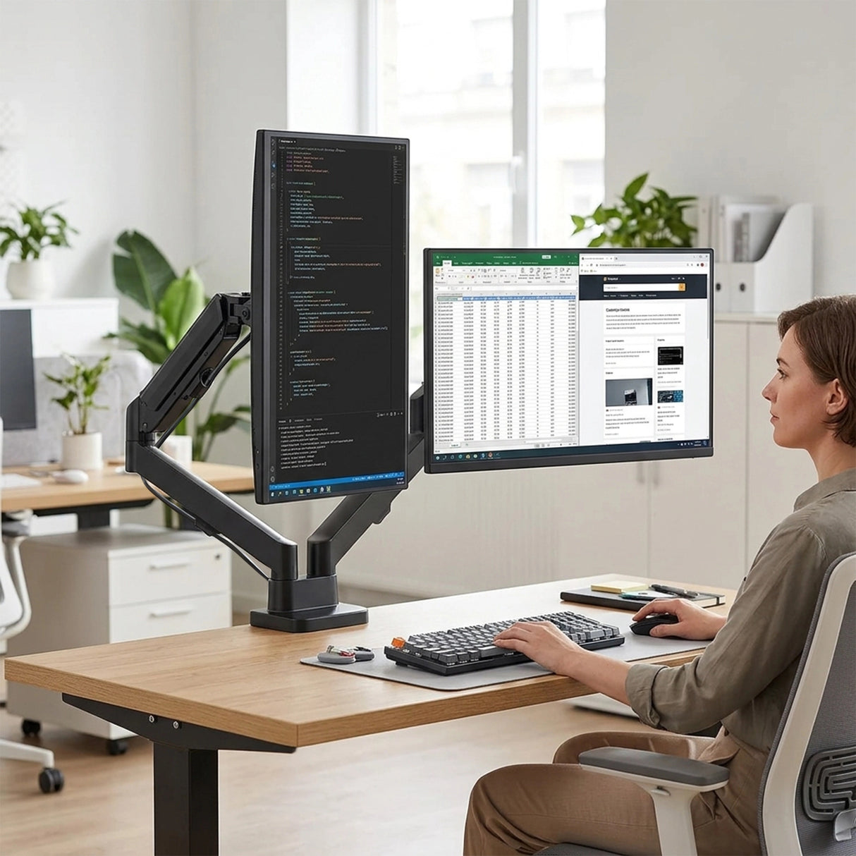 Dual Arm Monitor Desk Mount Bracket Spring Assisted 17–32 Inch Full Motion