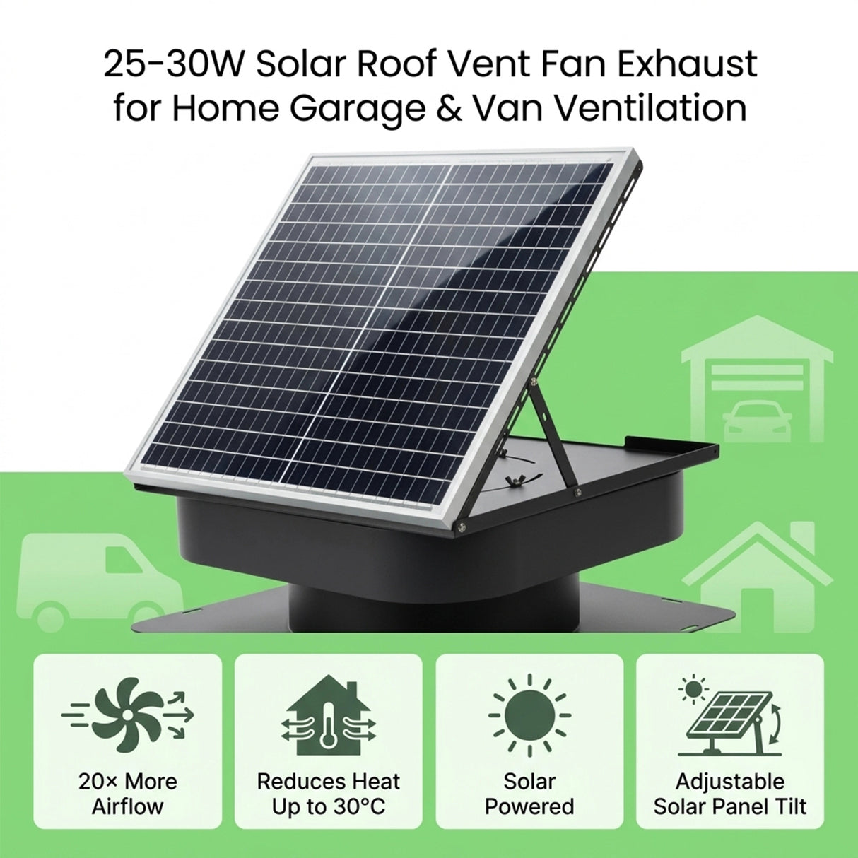 25-30W Solar Roof Vent Fan Exhaust Attic Ventilation for Home Garage Van