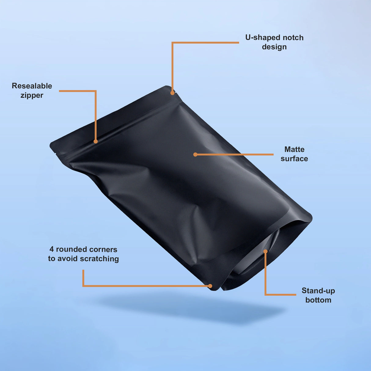 Black Aluminium Mylar Foil Stand Up Pouch 100pcs