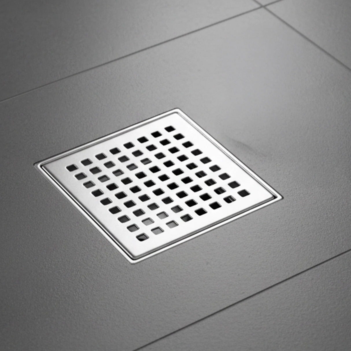 10x10cm Square Shower Drain with Grid Pattern Grate – Chrome 304 Stainless Steel, CUPC Certified with Hair Strainer