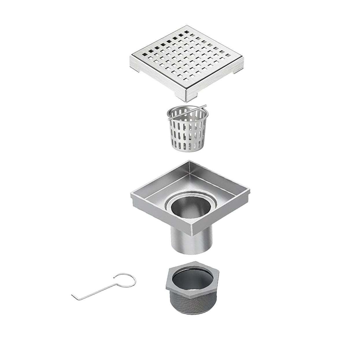 15x15cm Square Shower Drain with Grid Pattern Grate – Chrome 304 Stainless Steel, CUPC Certified with Hair Strainer