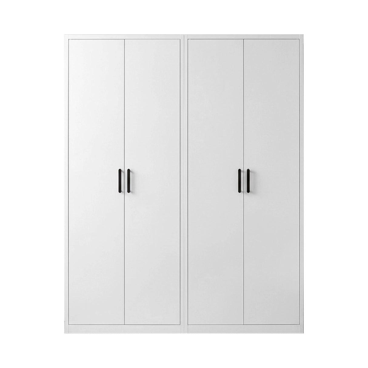 160cm 4-Door White Steel Hanging and Shelf Wardrobe, Above Storage - Black Handle