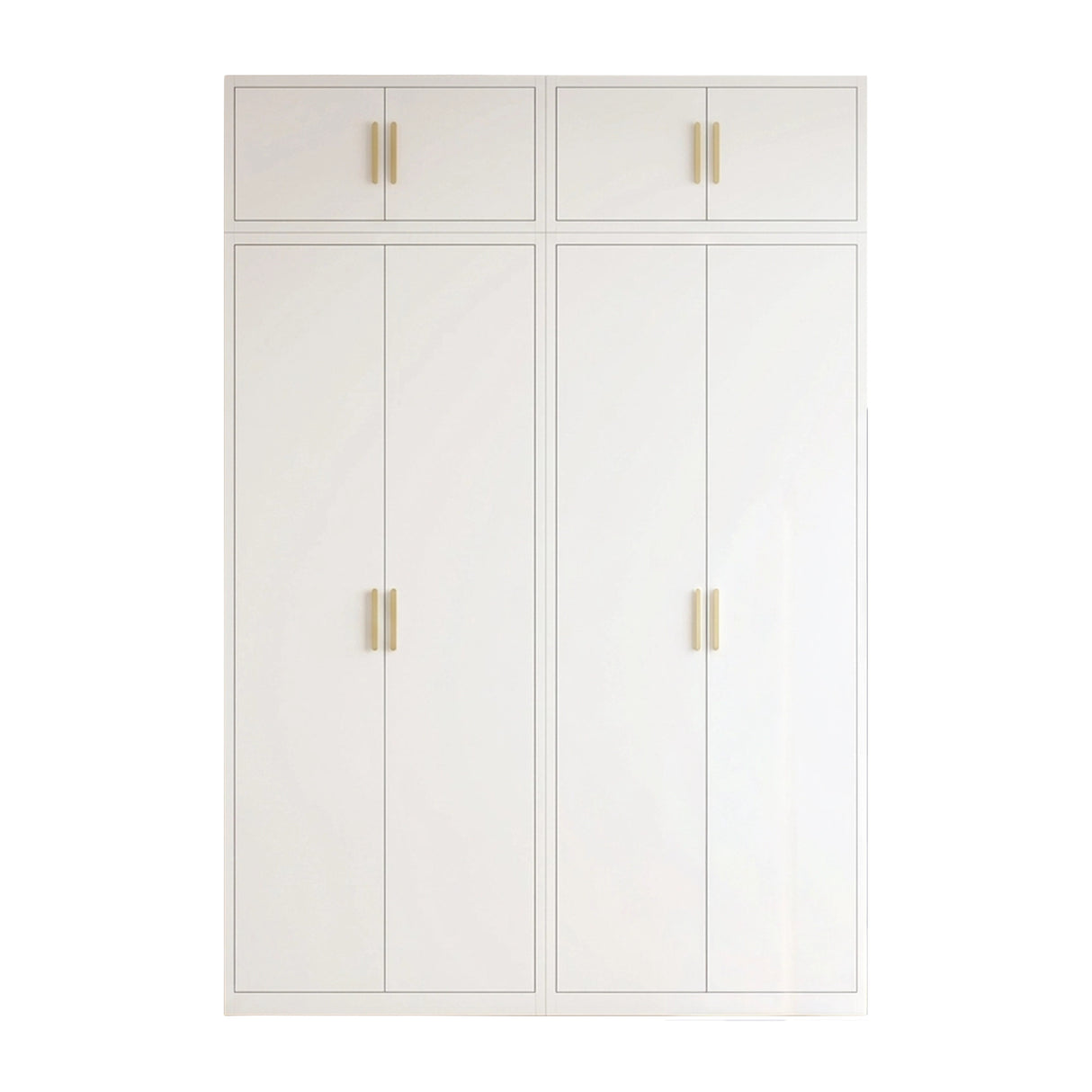 160cm 4-Door White Steel Hanging and Shelf Wardrobe, Above Storage - Gold Handle
