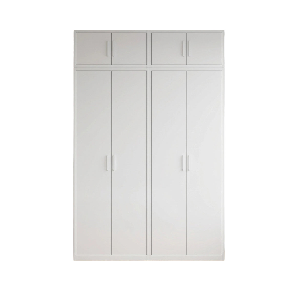 160cm 4-Door White Steel Hanging and Shelf Wardrobe, Above Storage - White Handle