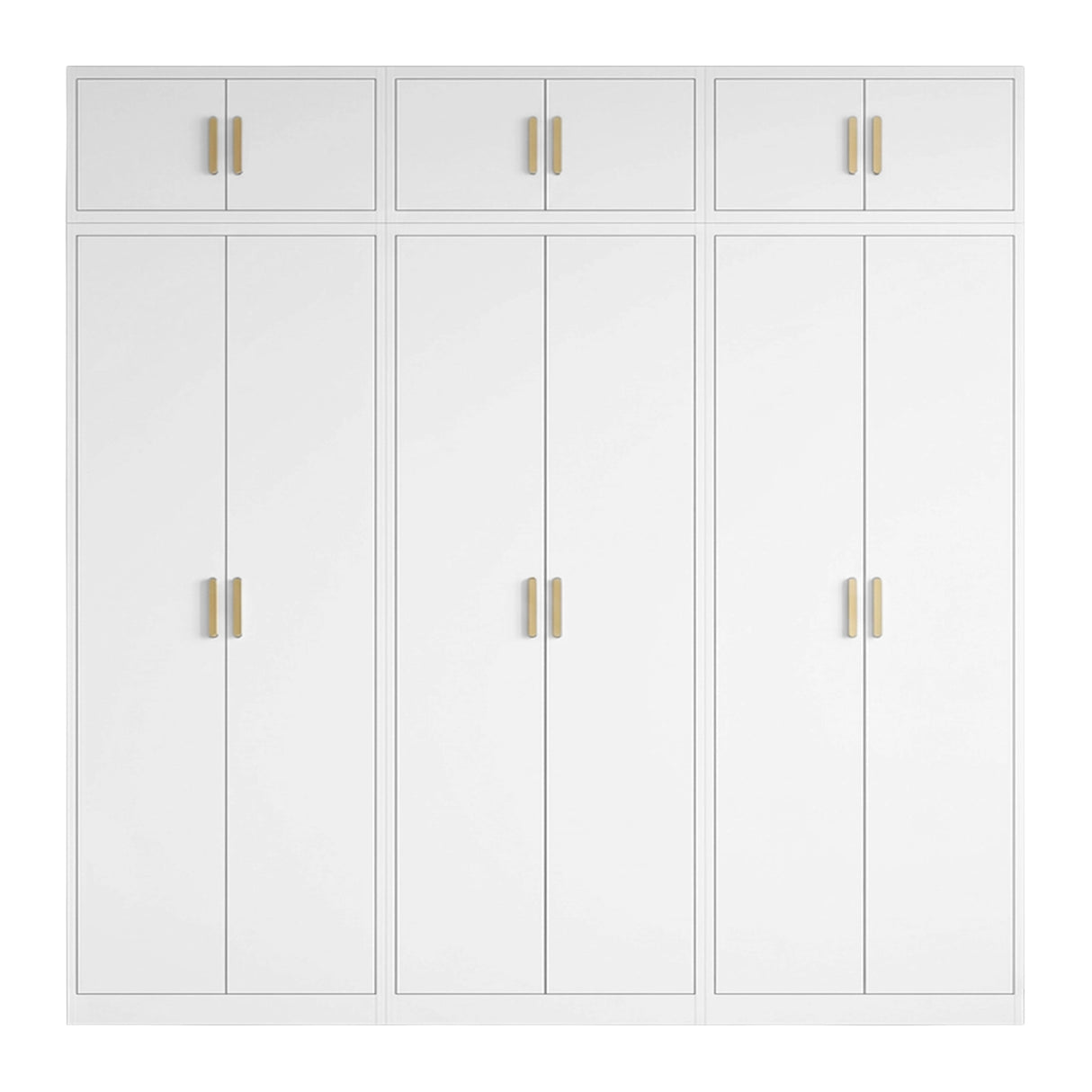 240cm 6-Door White Steel 2 Hanging and 1 Shelf Wardrobe, Above Storage - Gold Handle