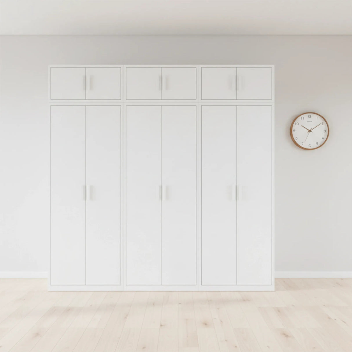 240cm 6-Door White Steel 2 Hanging and 1 Shelf Wardrobe, Above Storage - White Handle