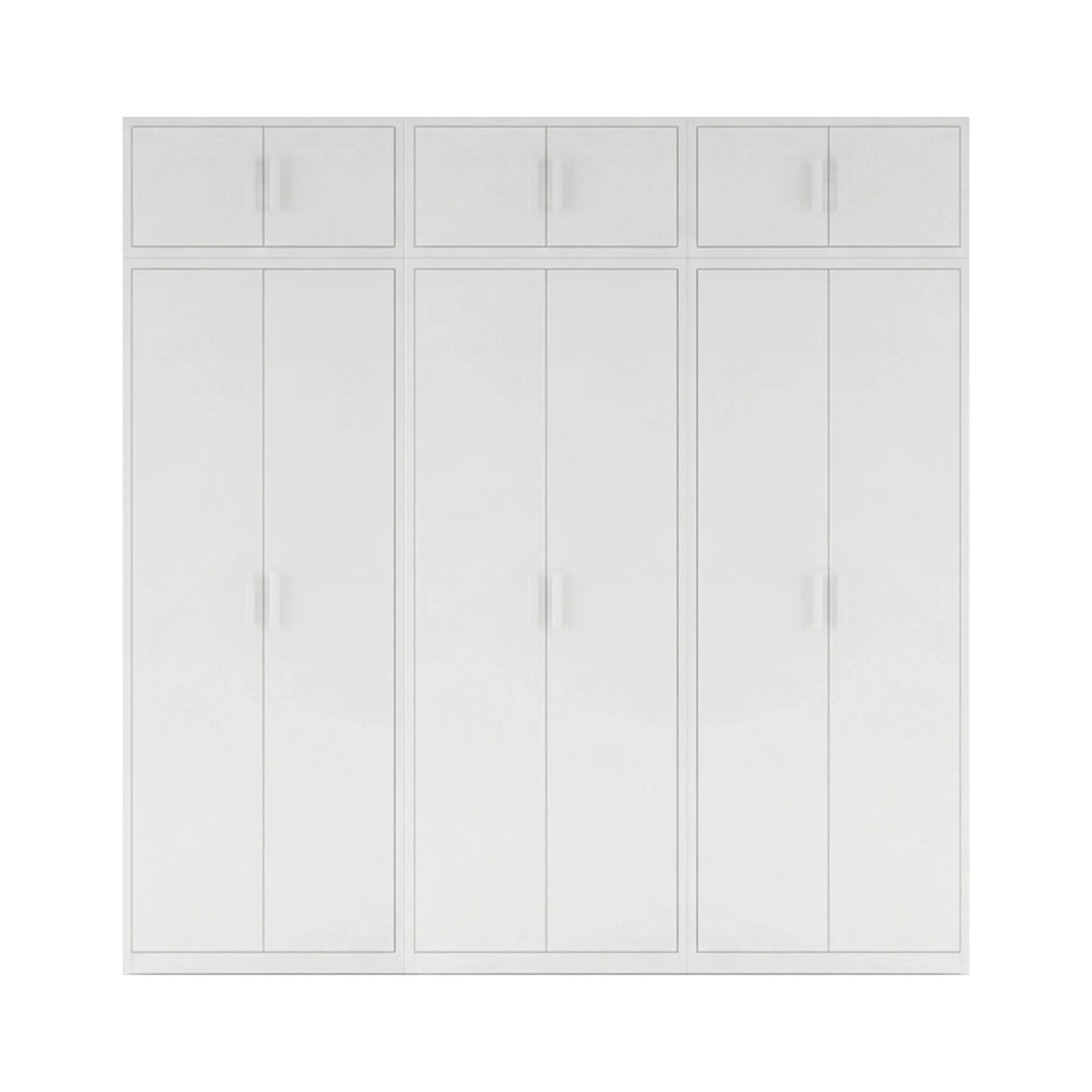 240cm 6-Door White Steel 2 Hanging and 1 Shelf Wardrobe, Above Storage - White Handle