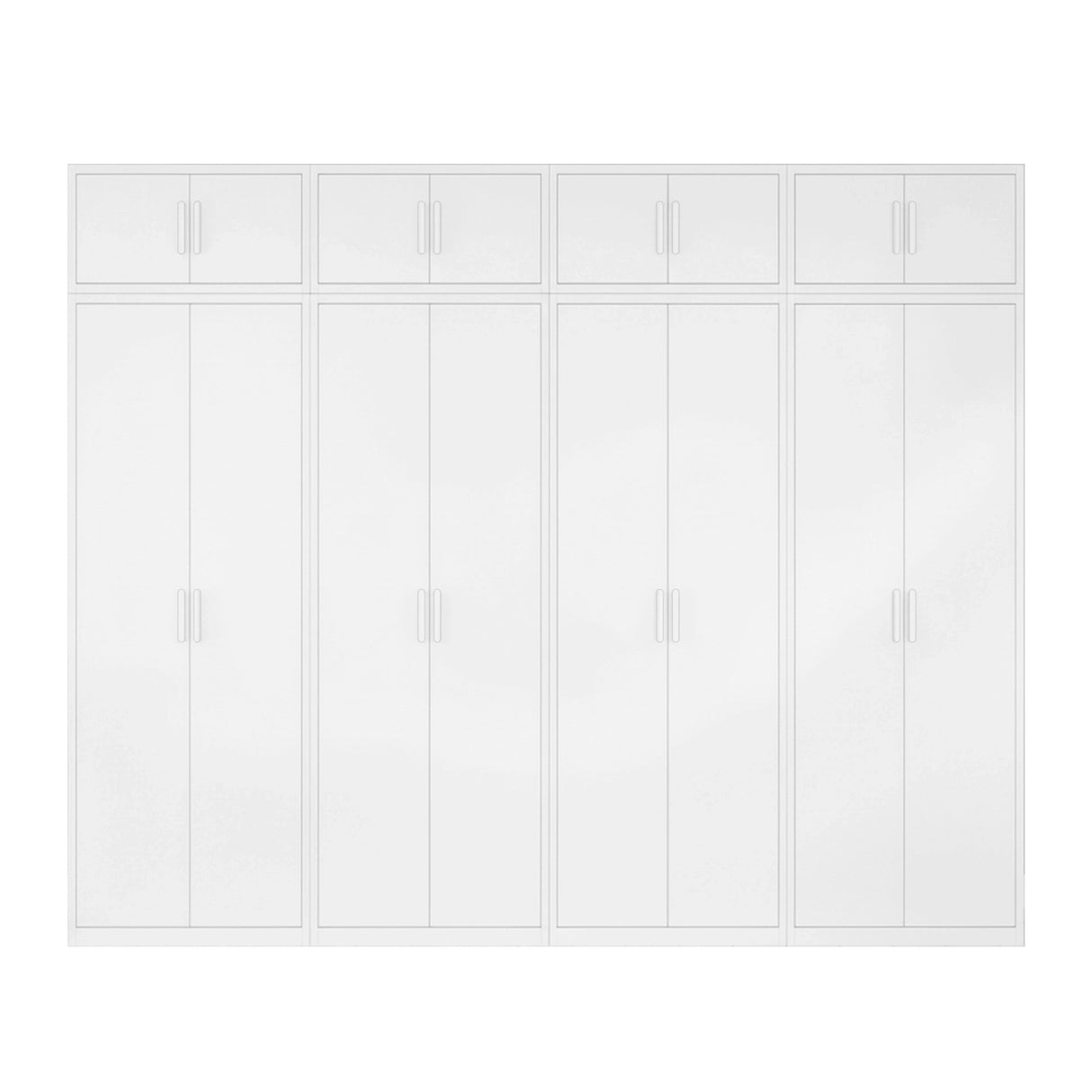 320cm 8-Door White Steel 1 Hanging and 3 Shelf Wardrobe, Above Storage - White Handle