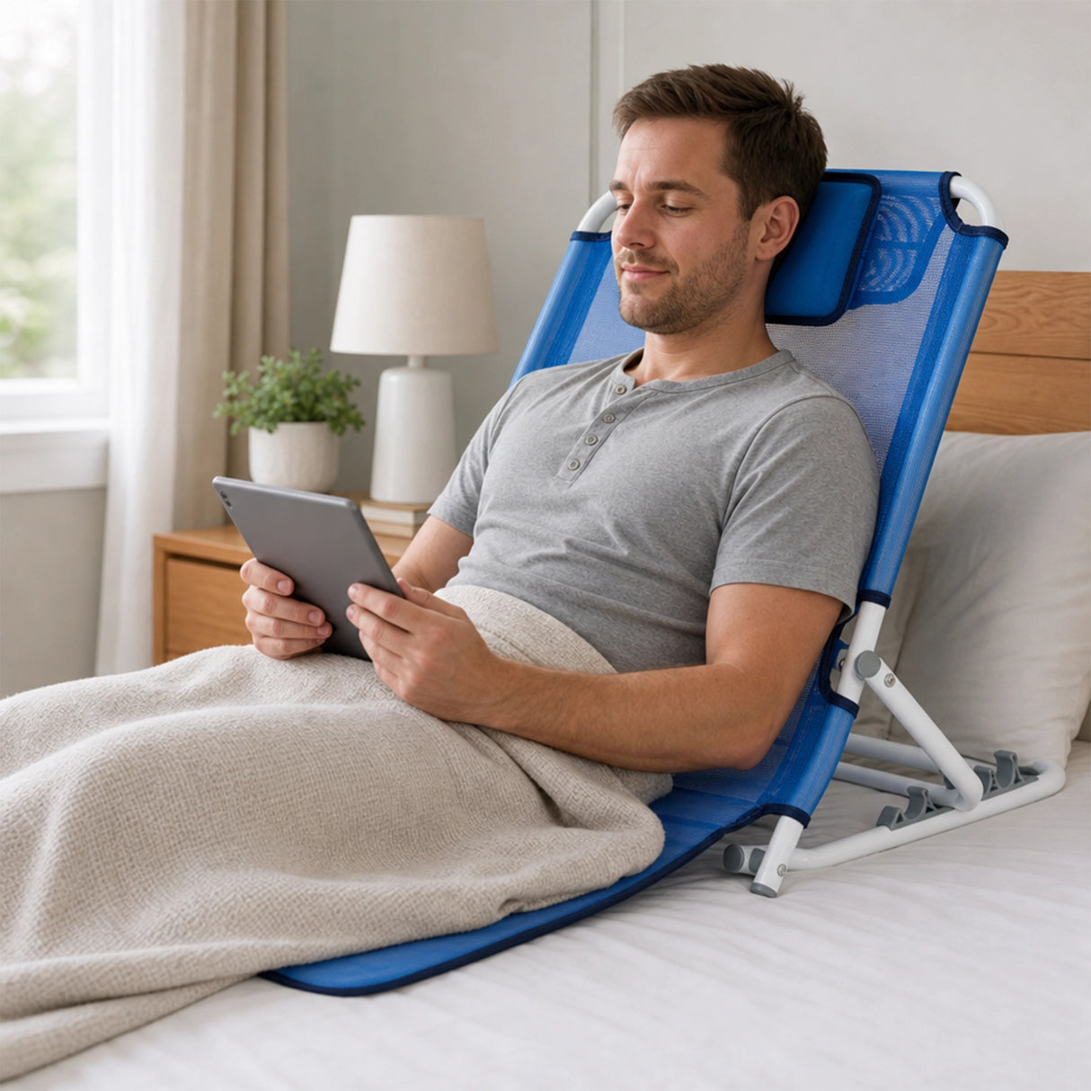 Adjustable Bed Backrest Support Foldable Sit Up Back Rest Patient Care Chair for Reading and Recovery