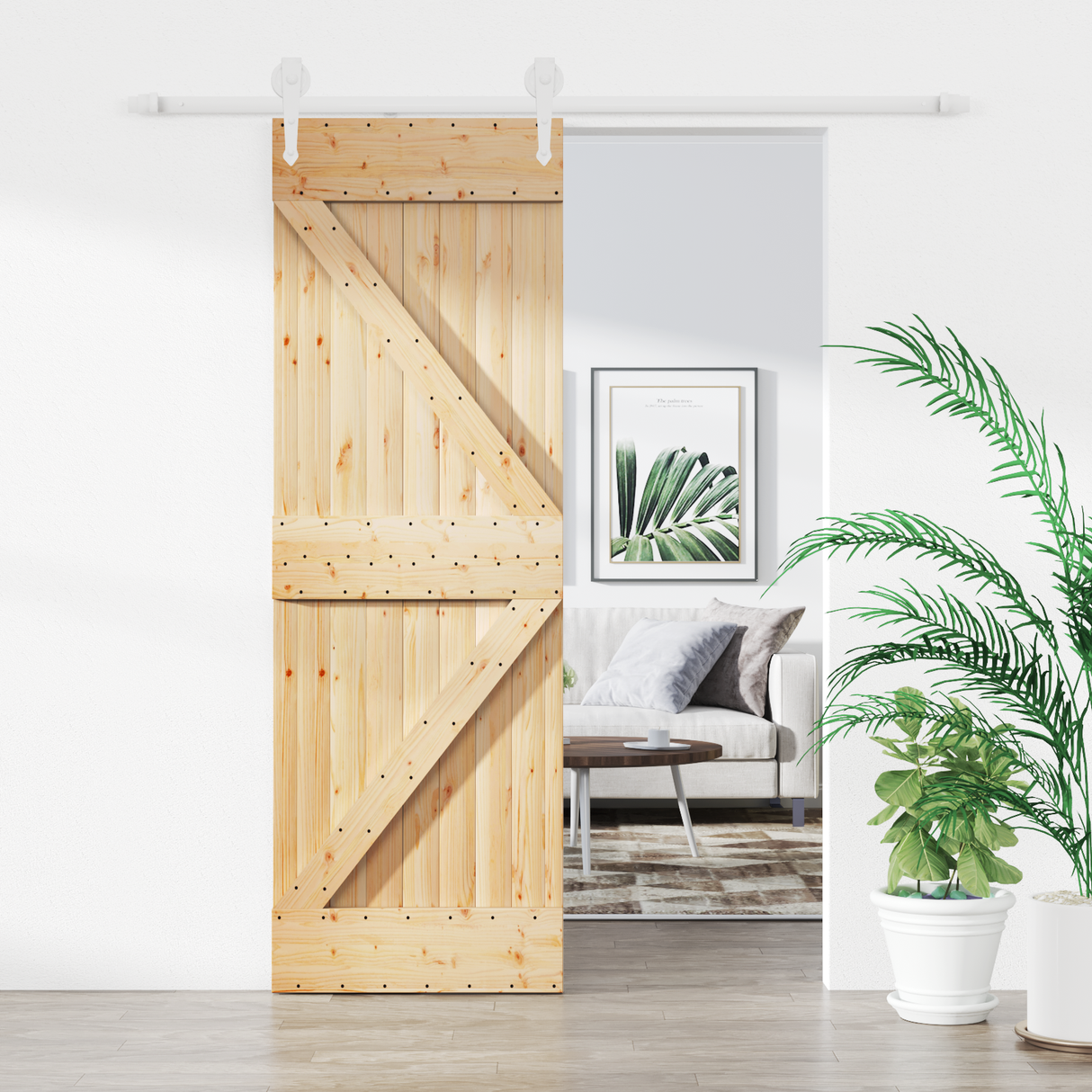 Sliding Door Natural and White 70 x 210 cm Solid Pine Wood