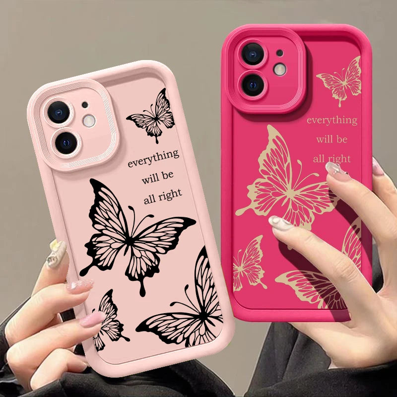 Shockproof Butterfly Case For iPhone 15 Pro Max Luxury Soft Silicone Phone Back Bumper Cover For iPhone 14 13 12 16 Pro Max 11