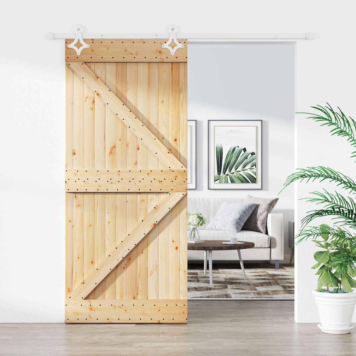 Sliding Door Natural and White 90 x 210 cm Solid Pine Wood
