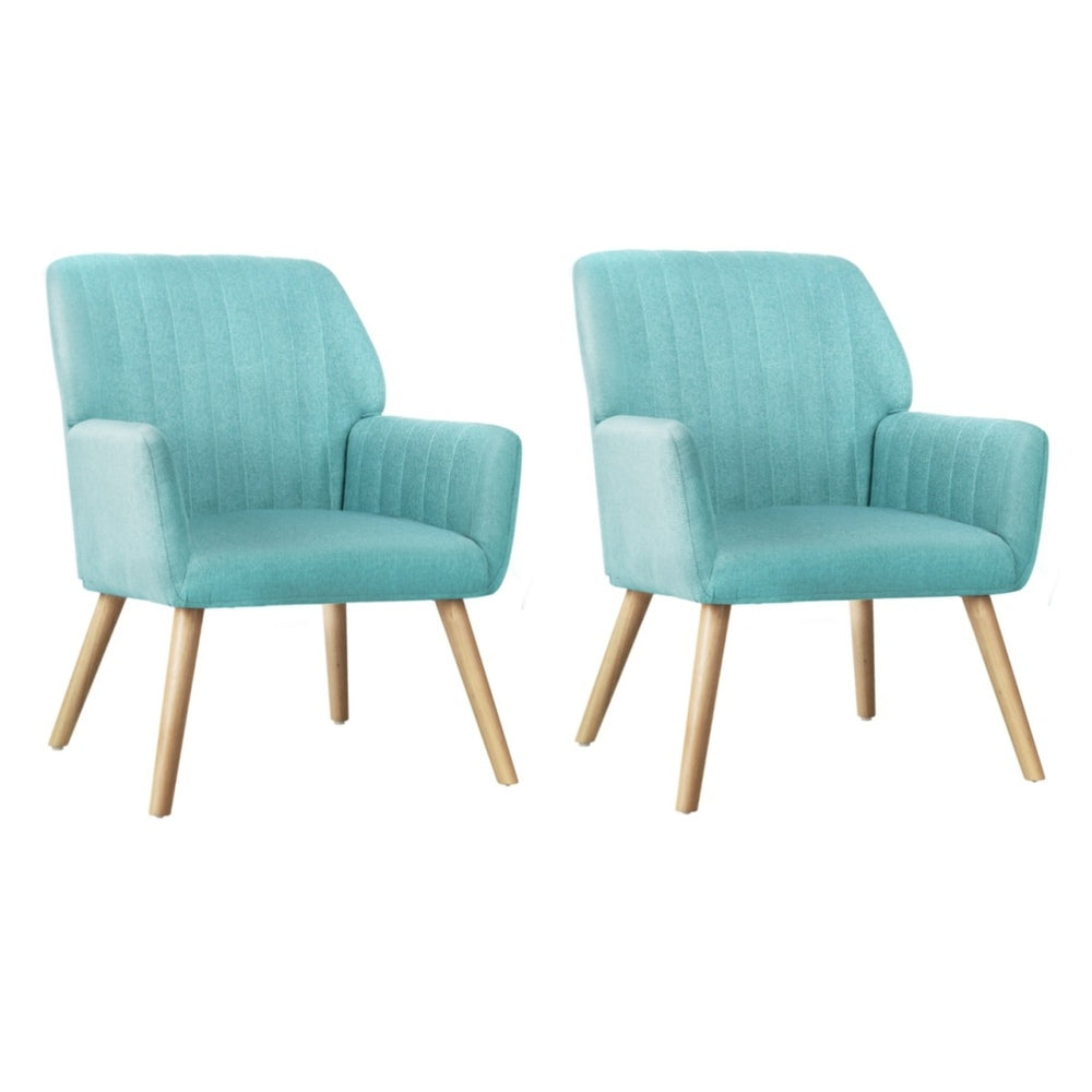 Oikiture 2x Armchair Lounge Sofa Chair Fabric Blue