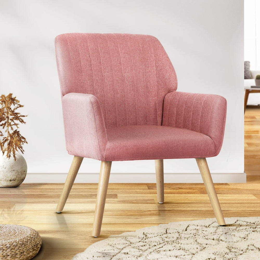 Oikiture Armchair Lounge Sofa Chair Fabric Couches Pink