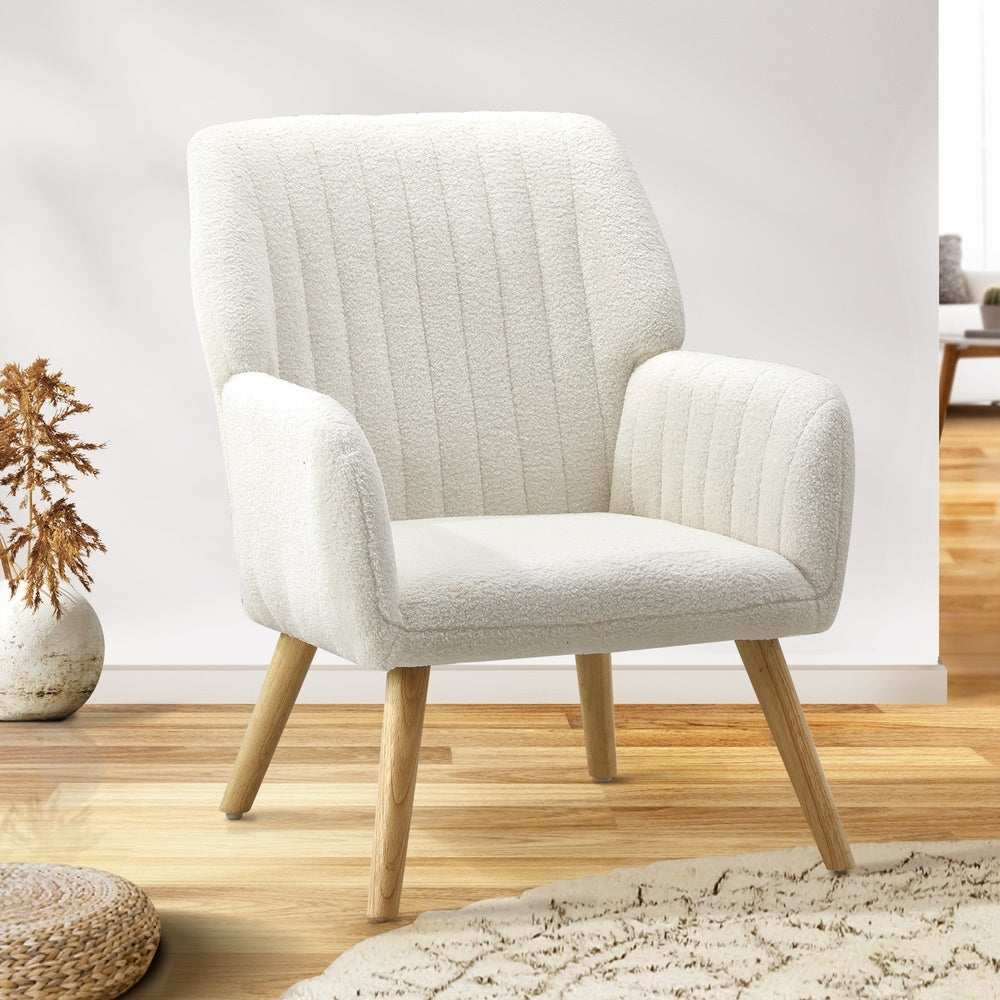Oikiture Armchair Lounge Sofa Chair Sherpa Couches White