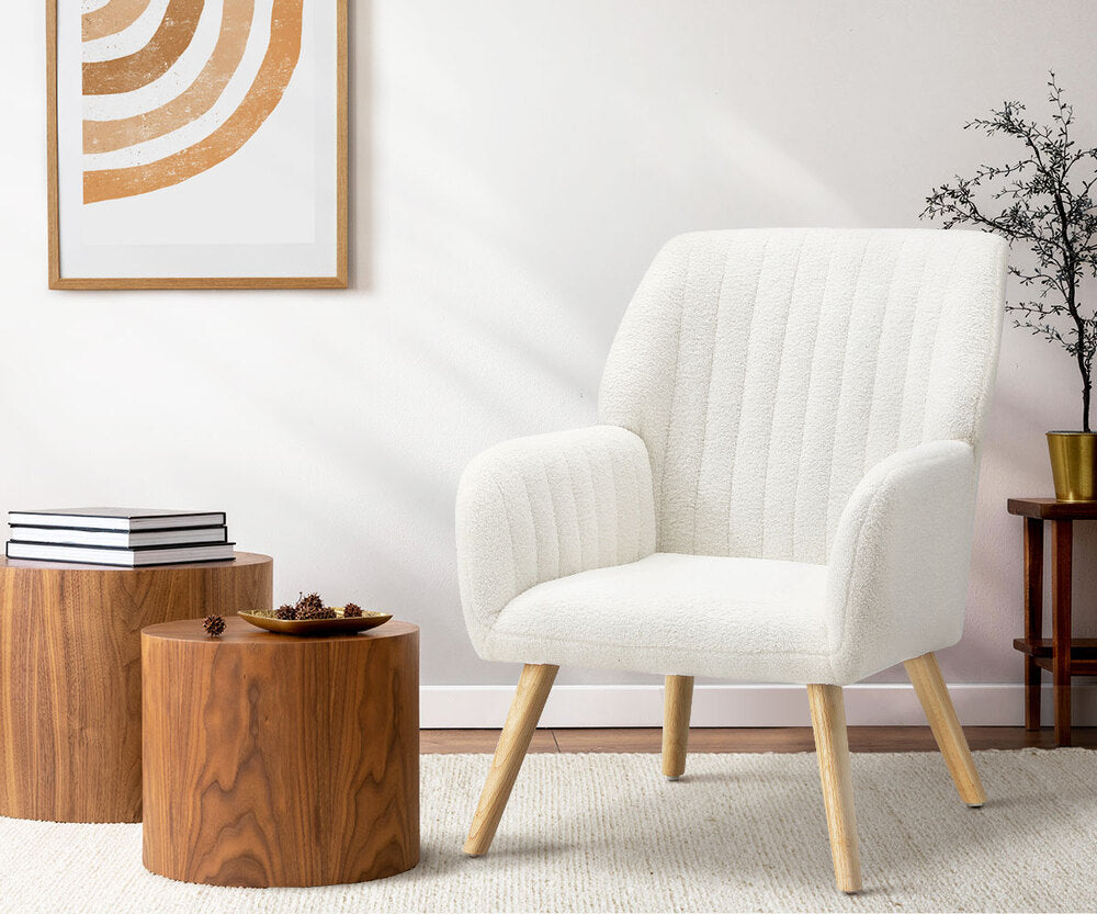Oikiture Armchair Lounge Sofa Chair Sherpa Couches White