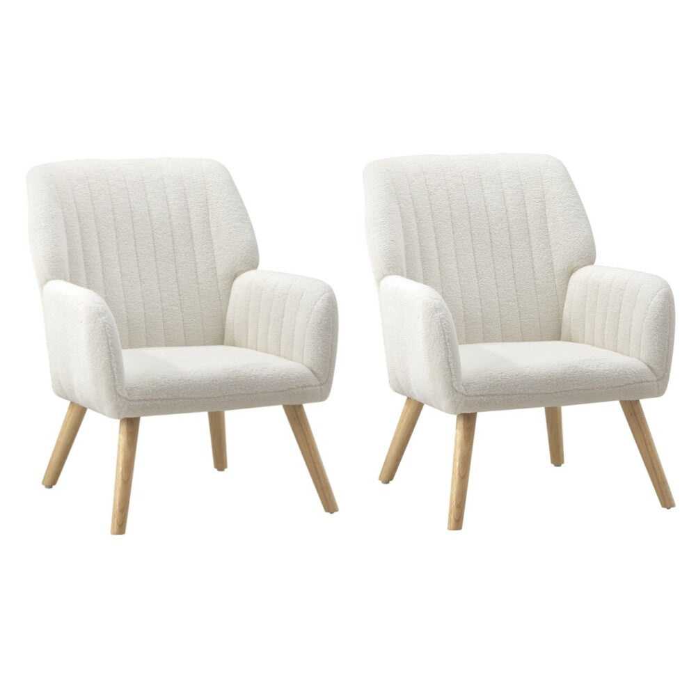 Oikiture 2x Armchair Lounge Sofa Chair Sherpa White