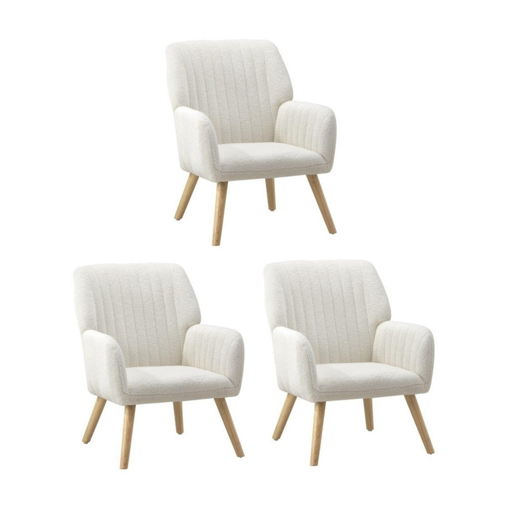 Oikiture 3x Armchair Lounge Sofa Chair Sherpa White
