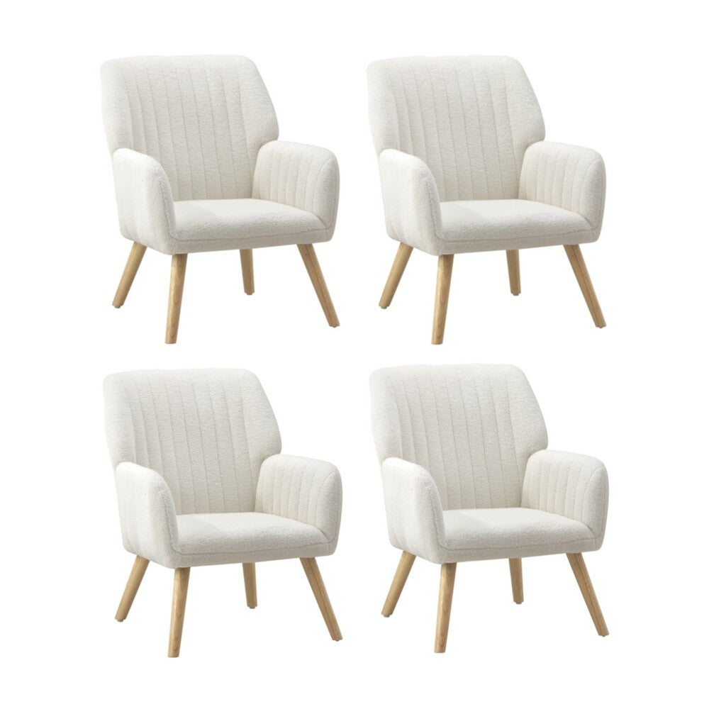 Oikiture 4x Armchair Lounge Sofa Chair Sherpa White