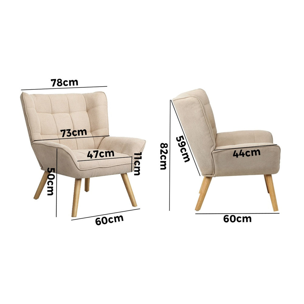Oikiture 2x Armchair Sofa Lounge Fabric Upholstered Tub Beige