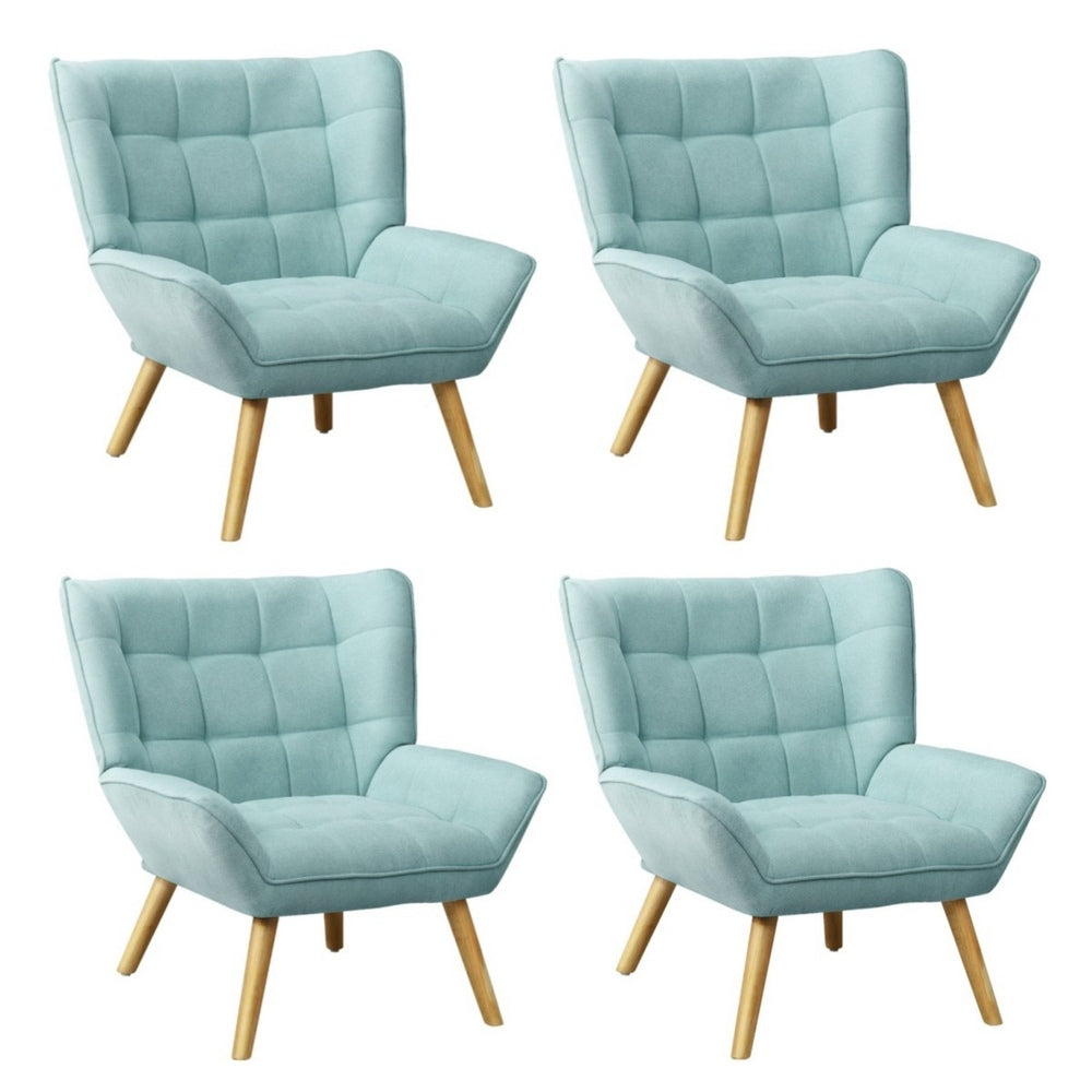 Oikiture 4x Armchair Sofa Lounge Fabric Upholstered Tub Blue